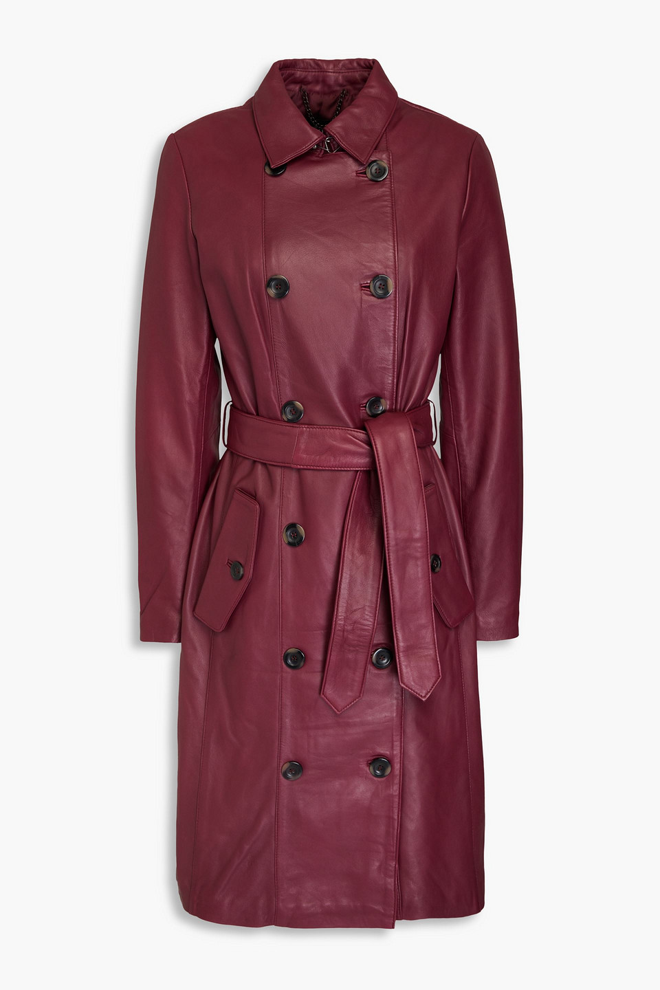 Muubaa Leather Trench Coat In Claret