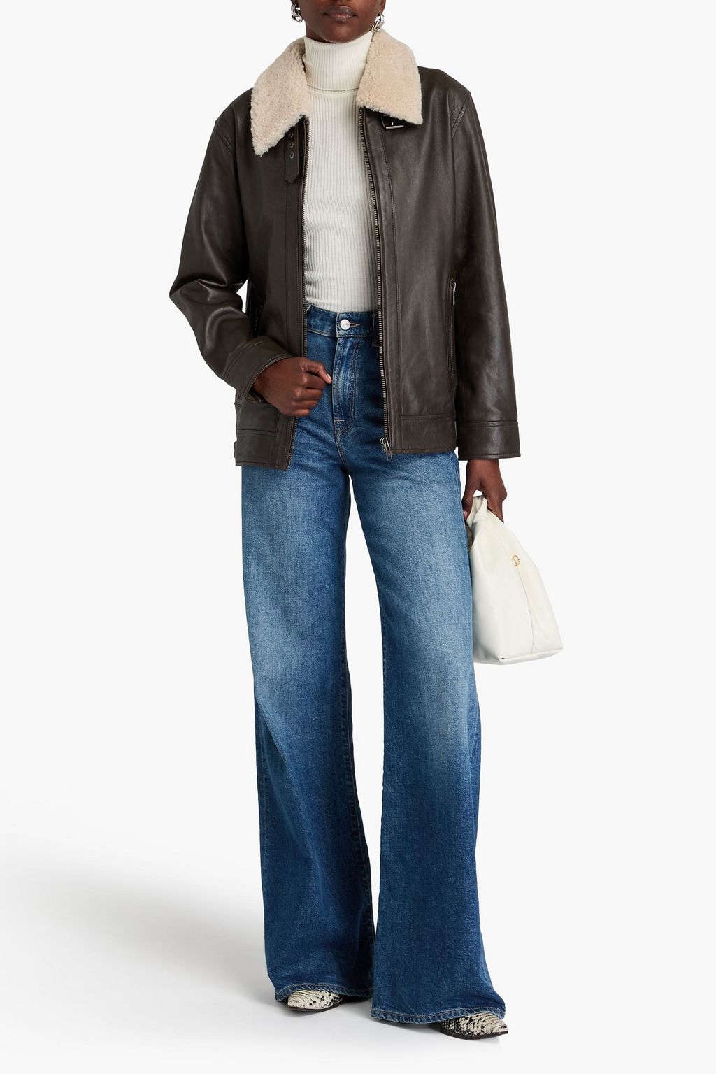 MUUBAA Shearling trimmed leather jacket THE OUTNET