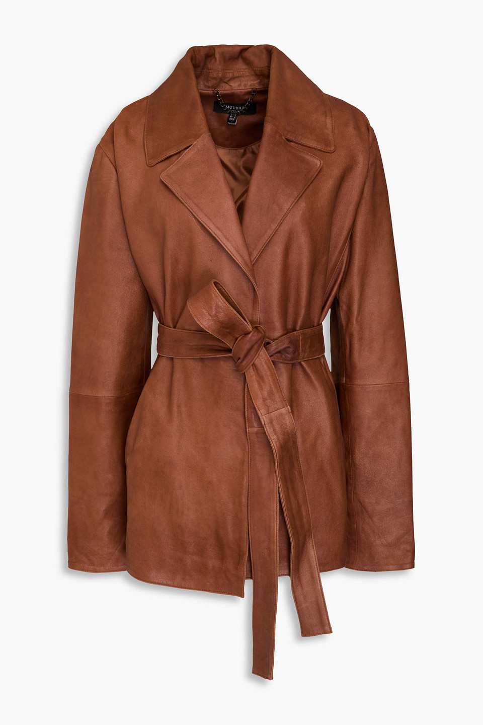 Muubaa Belted Brushed-leather Jacket In Brown