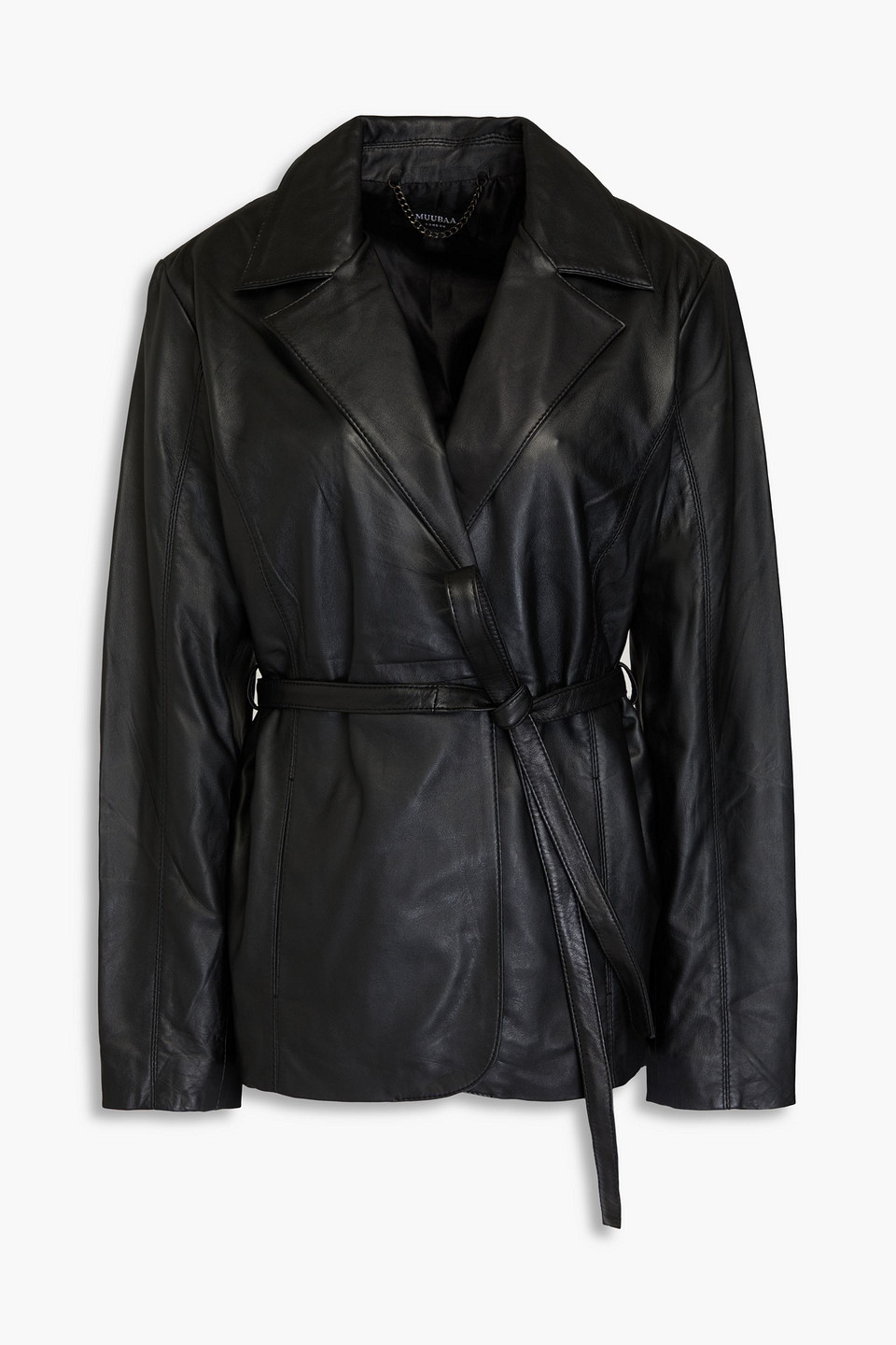 Muubaa Belted Leather Blazer In Black