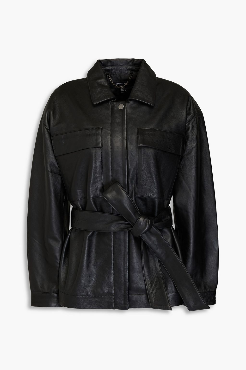 Belted leather jacket sale