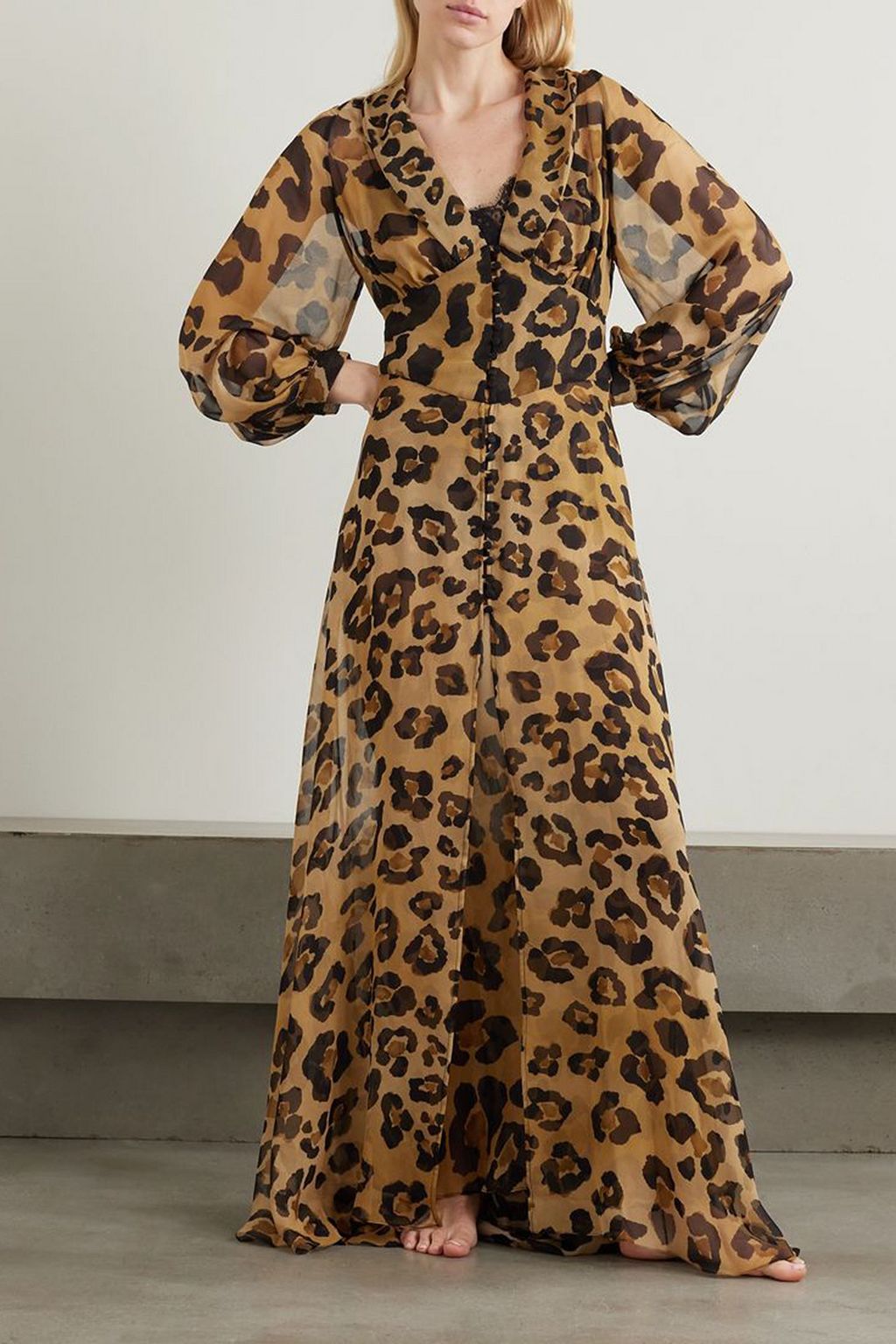 ROSAMOSARIO La Leopardesse leopard-print silk-georgette robe