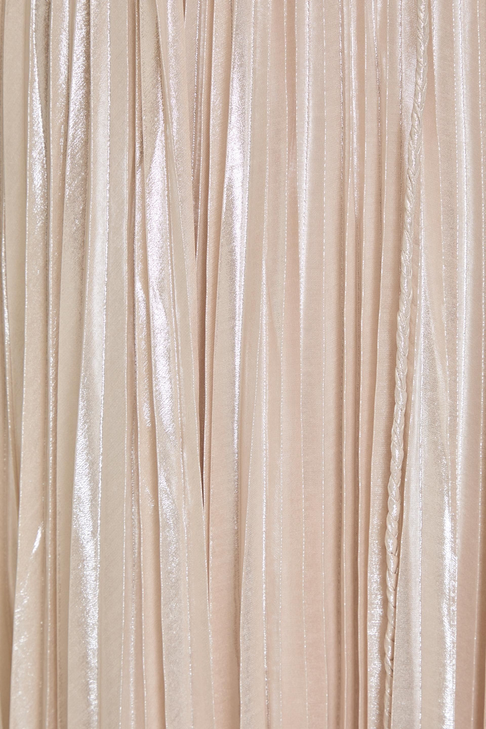 HALSTON ACE PLEATED METALLIC CHIFFON GOWN