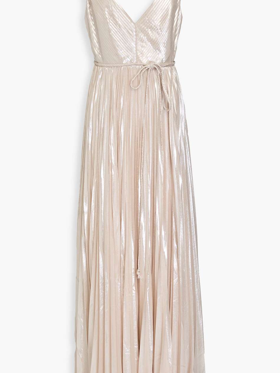 ace pleated metallic chiffon gown