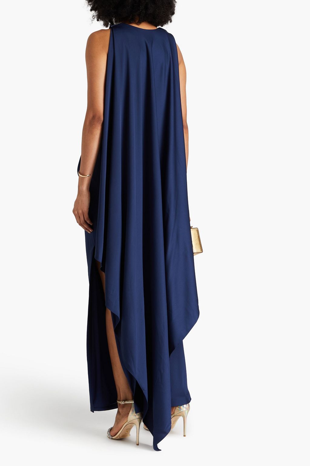 HALSTON Cyra draped crepe-satin paneled crepe gown