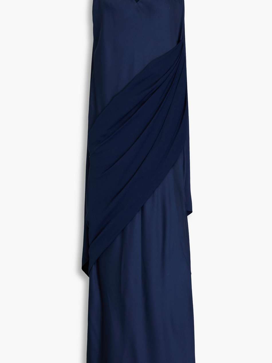 cyra draped crepe-satin paneled crepe gown