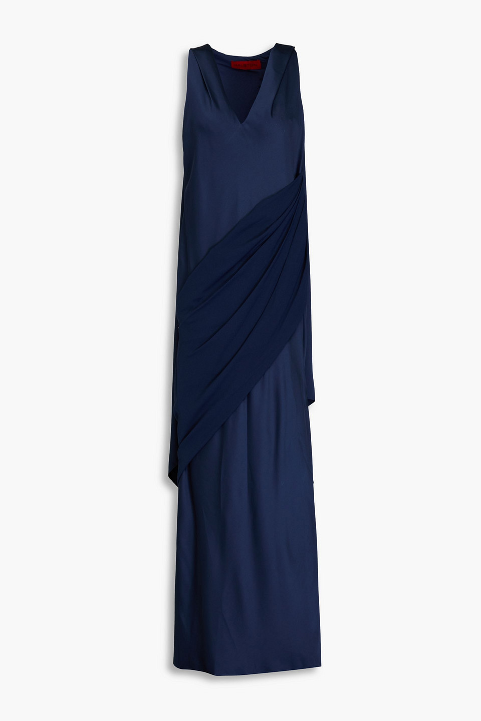 Cyra draped crepe-satin paneled crepe gown
