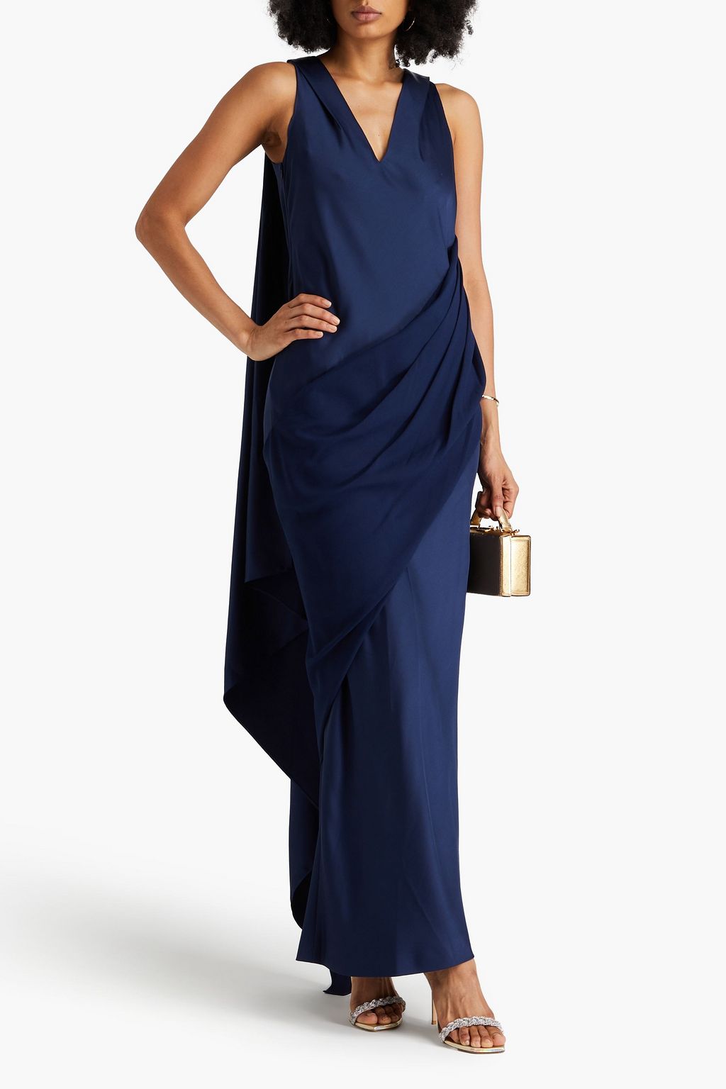 HALSTON Cyra draped crepe-satin paneled crepe gown