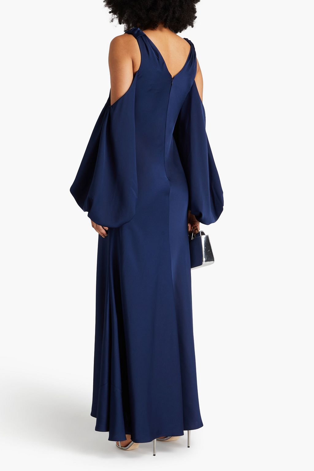 HALSTON Binnie cold-shoulder ruched satin gown