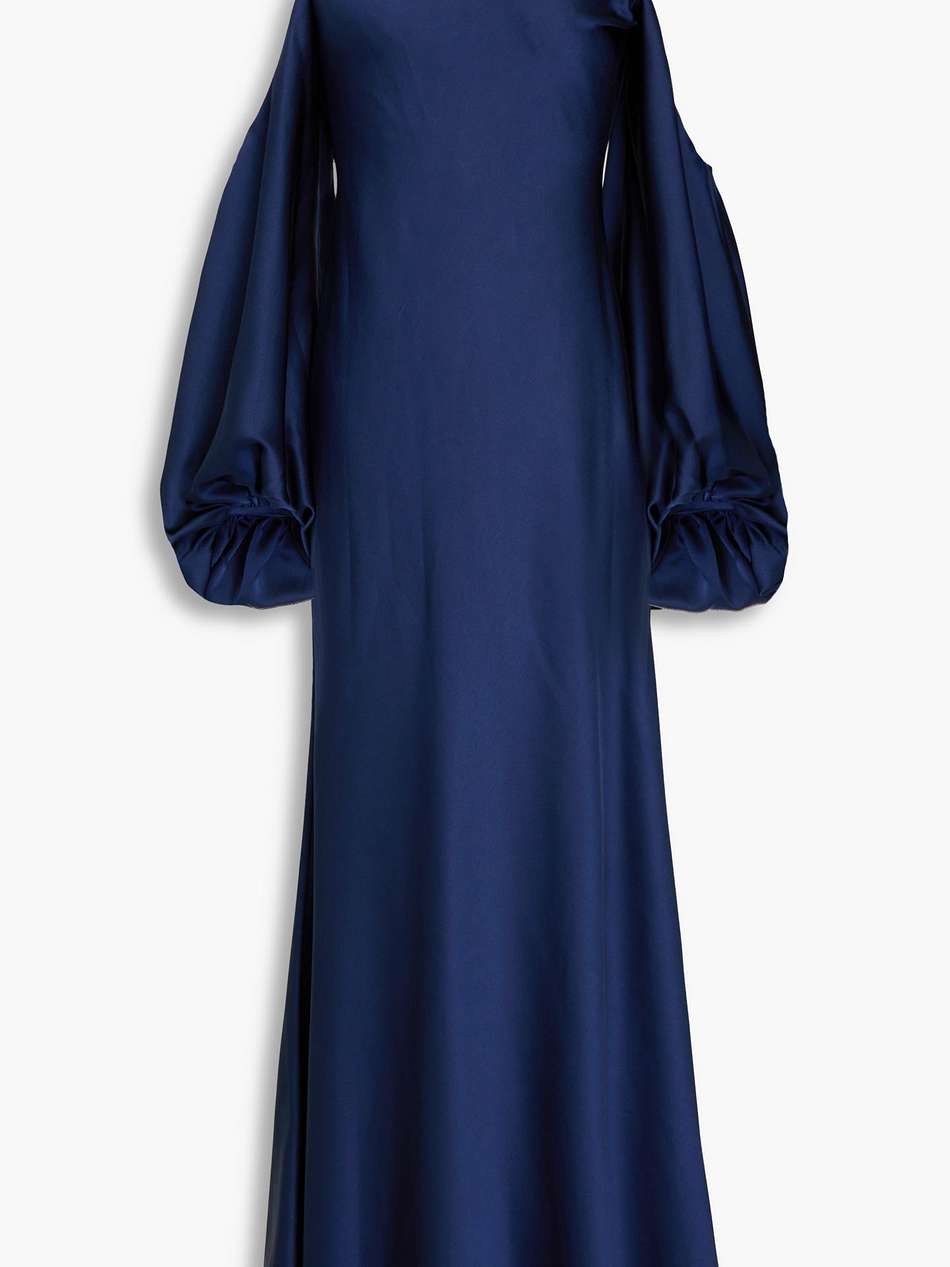 binnie cold-shoulder ruched satin gown