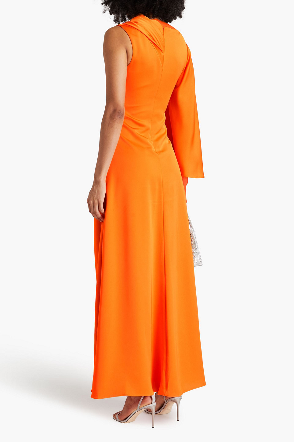 HALSTON KEIANA ONE-SHOULDER DRAPED CREPE-SATIN GOWN
