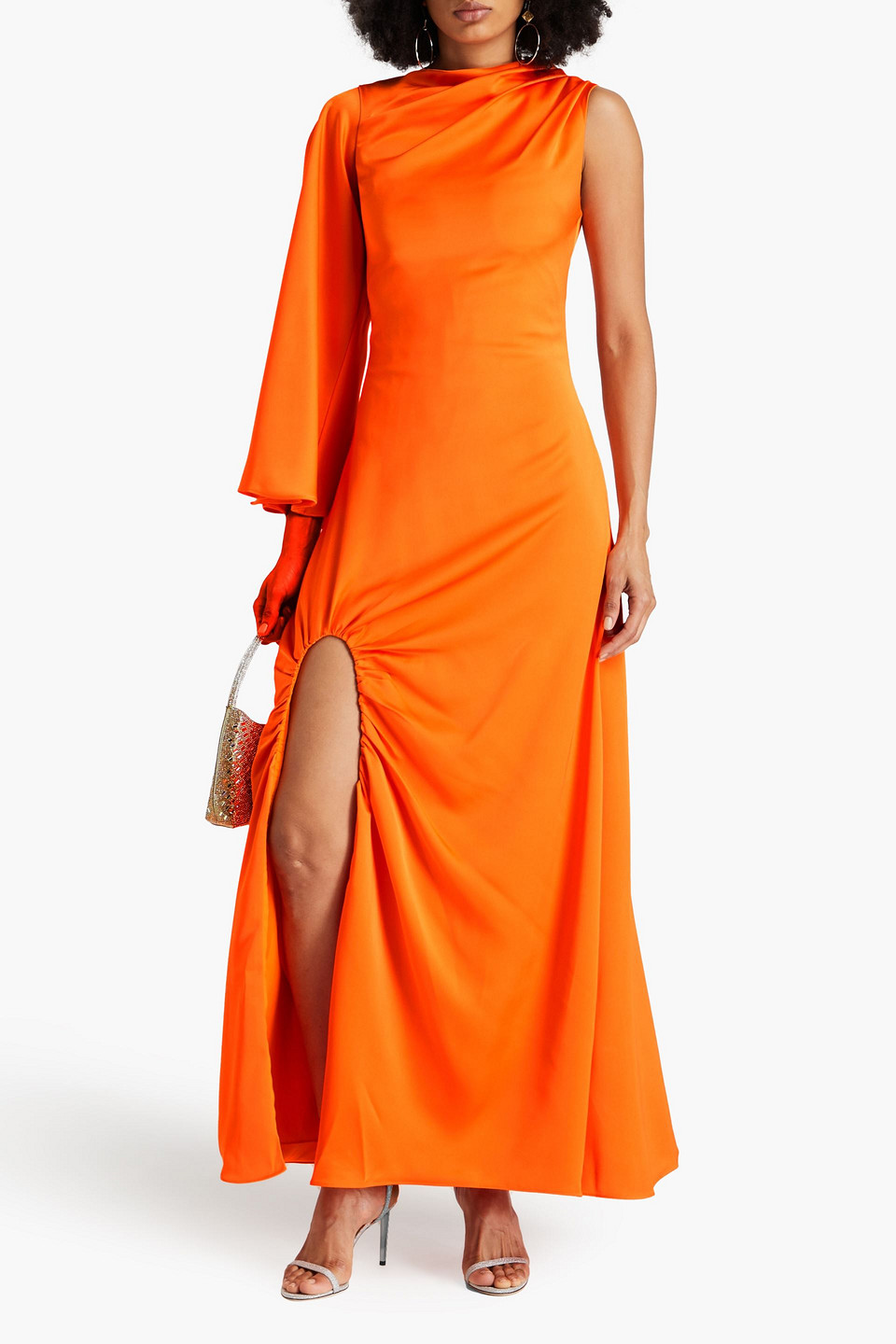 HALSTON KEIANA ONE-SHOULDER DRAPED CREPE-SATIN GOWN