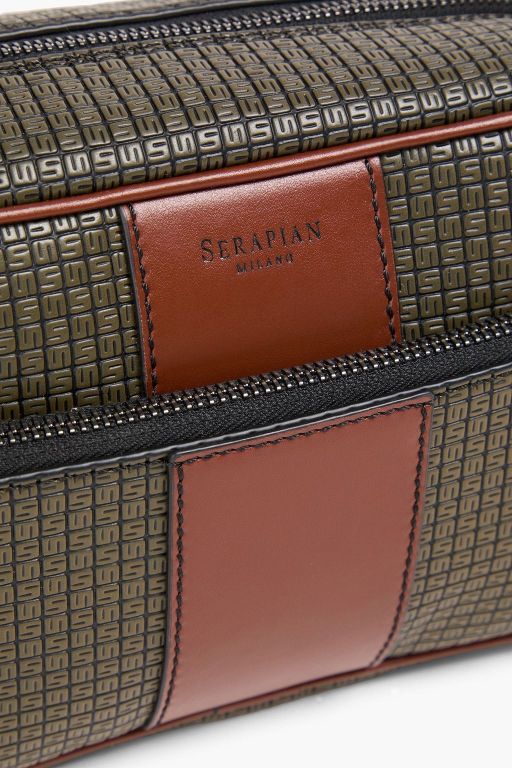 SERAPIAN Leather-trimmed embossed coated-canvas wash bag