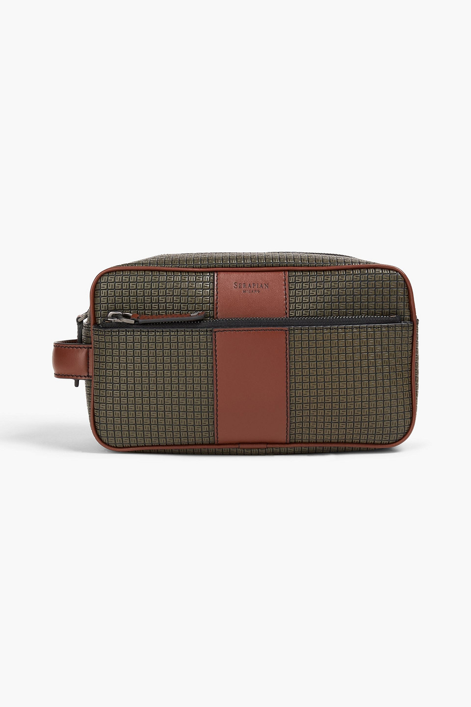 Serapian Leather-trimmed Embossed Coated-canvas Wash Bag In Army Green