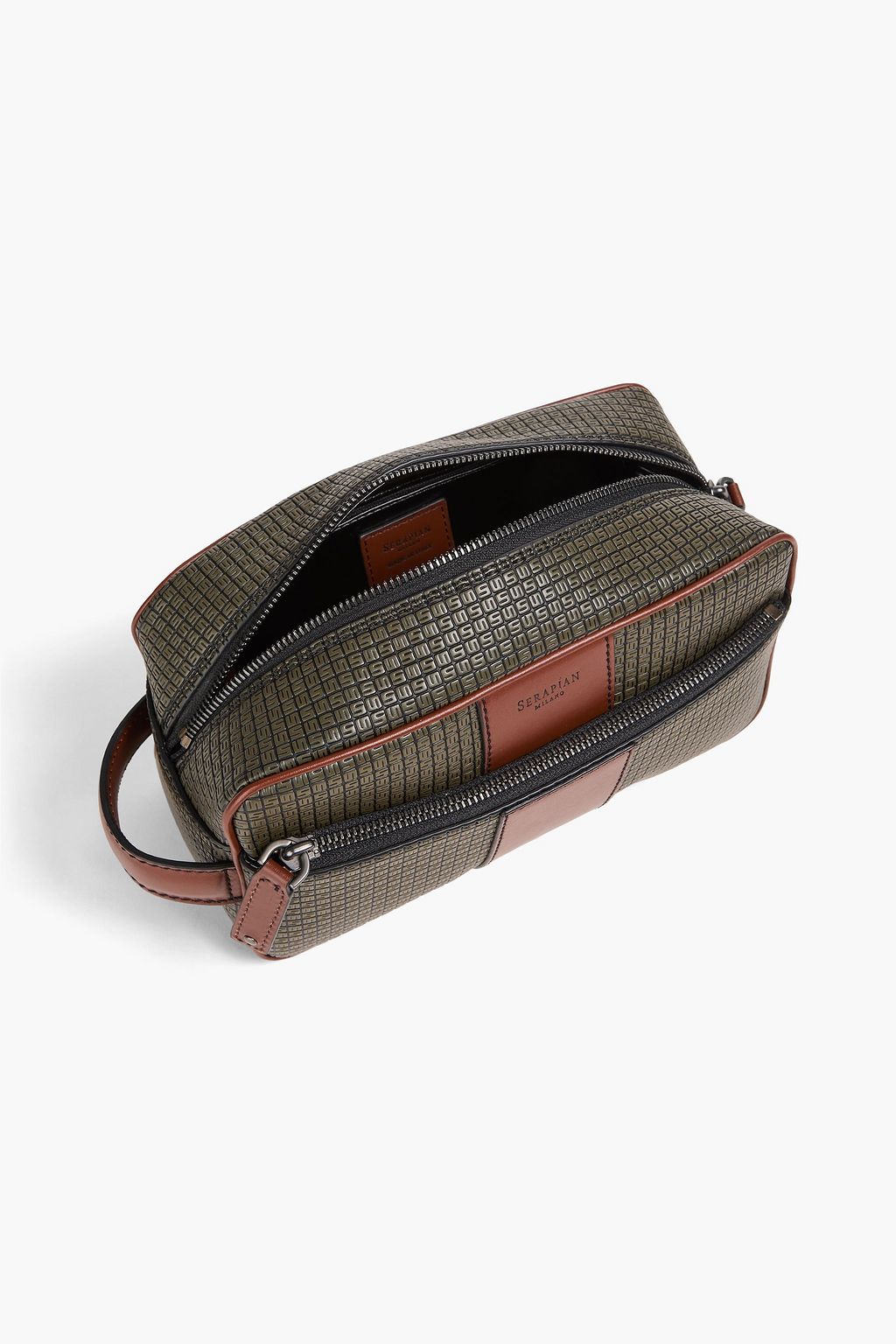SERAPIAN Leather-trimmed embossed coated-canvas wash bag