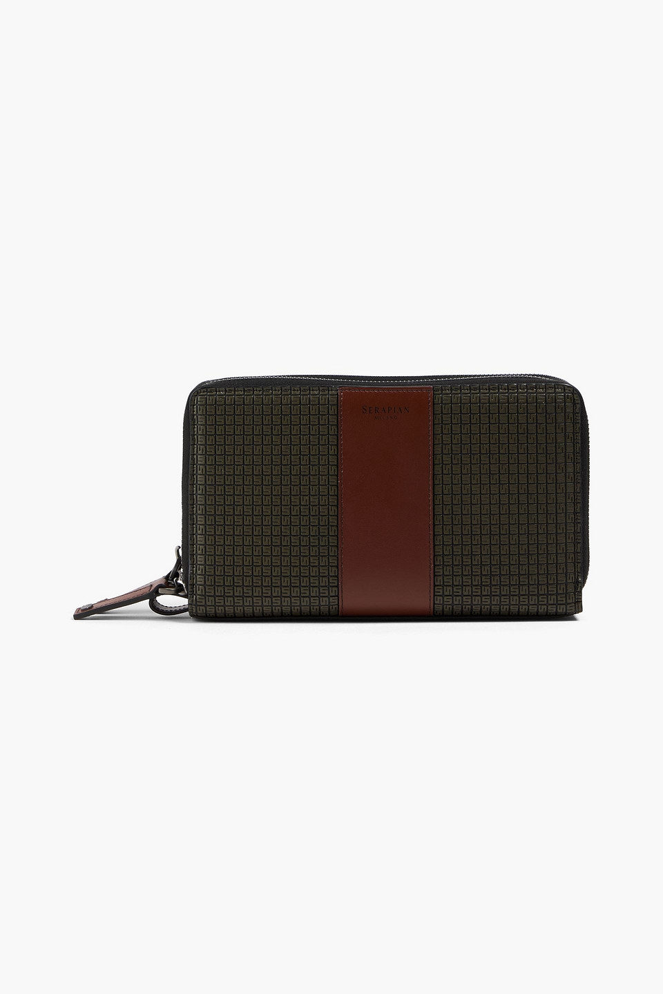 Serapian Embossed Coated-canvas Travel Wallet In Army Green