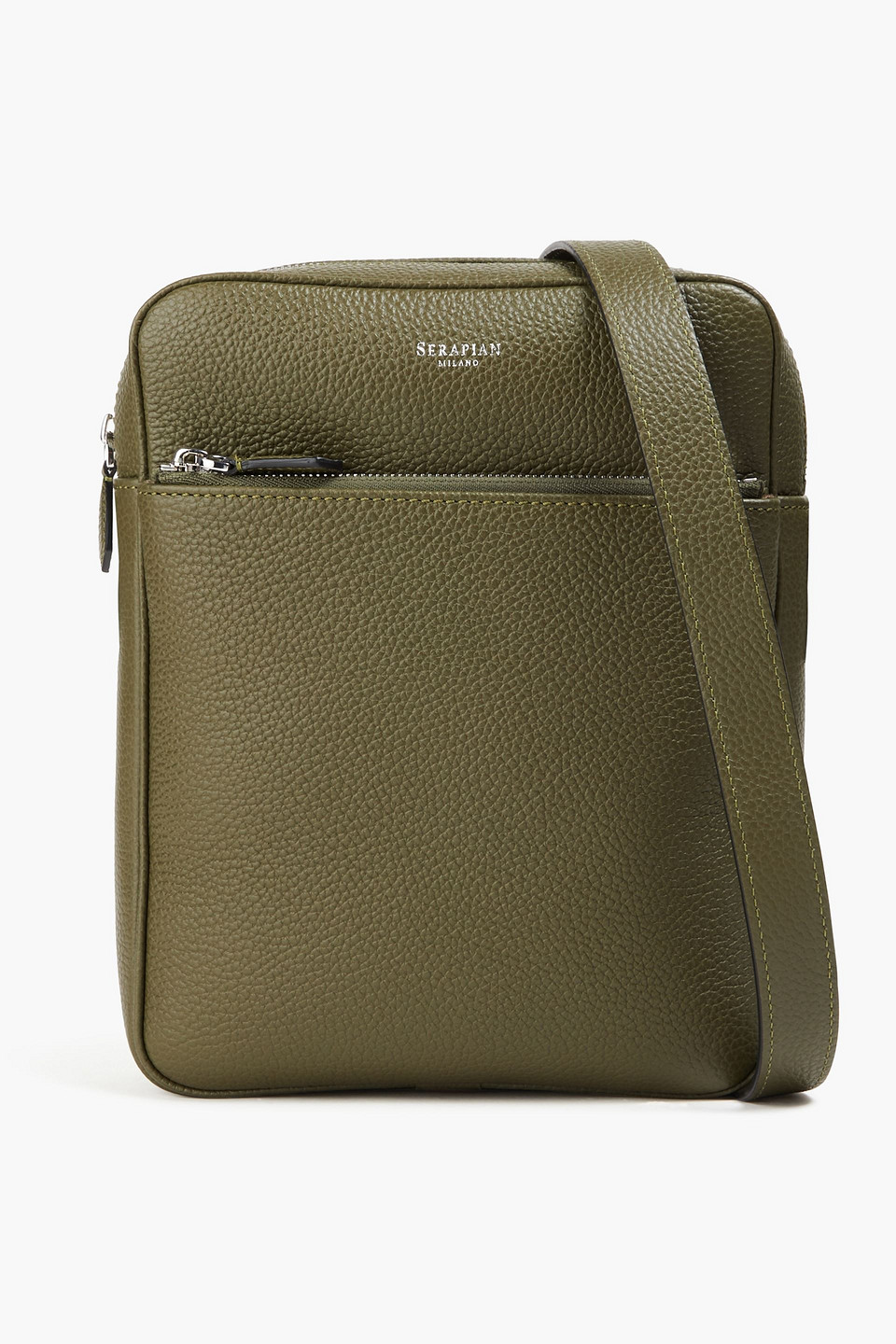 Serapian North South Pebbled-leather Messenger Bag In Army Green