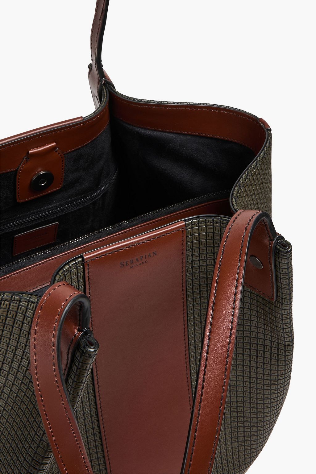 SERAPIAN Secret leather-trimmed embossed coated-canvas tote