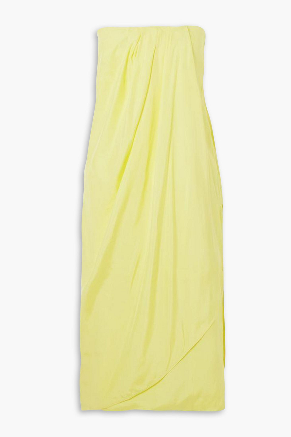 Gauge81 Onna Strapless Draped Silk-satin Midi Dress In Yellow
