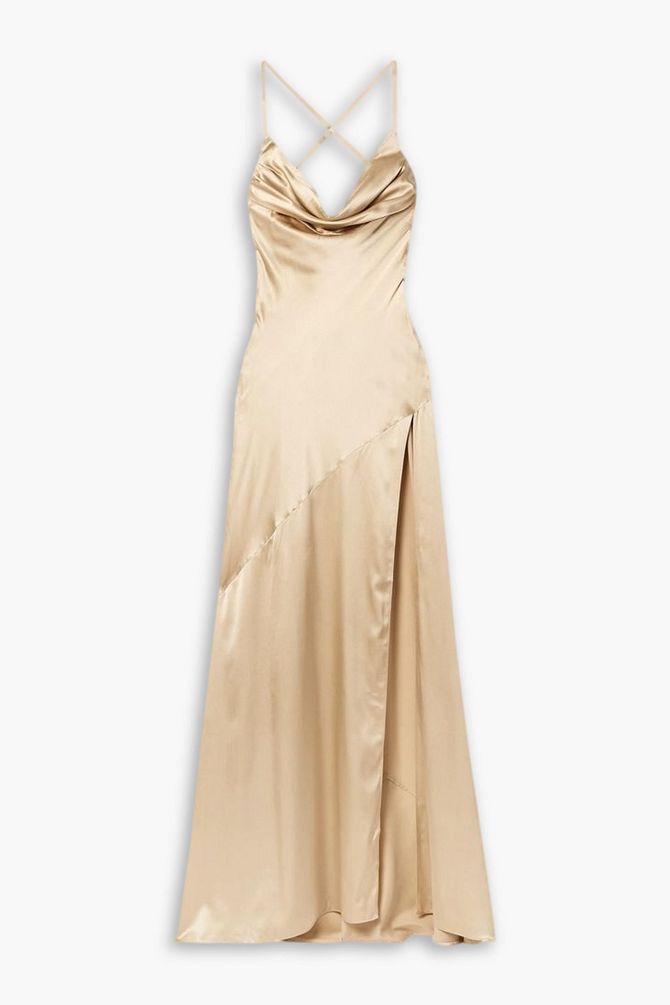RETROFÉTE EMERY CRYSTAL-EMBELLISHED DRAPED SILK-BLEND SATIN GOWN