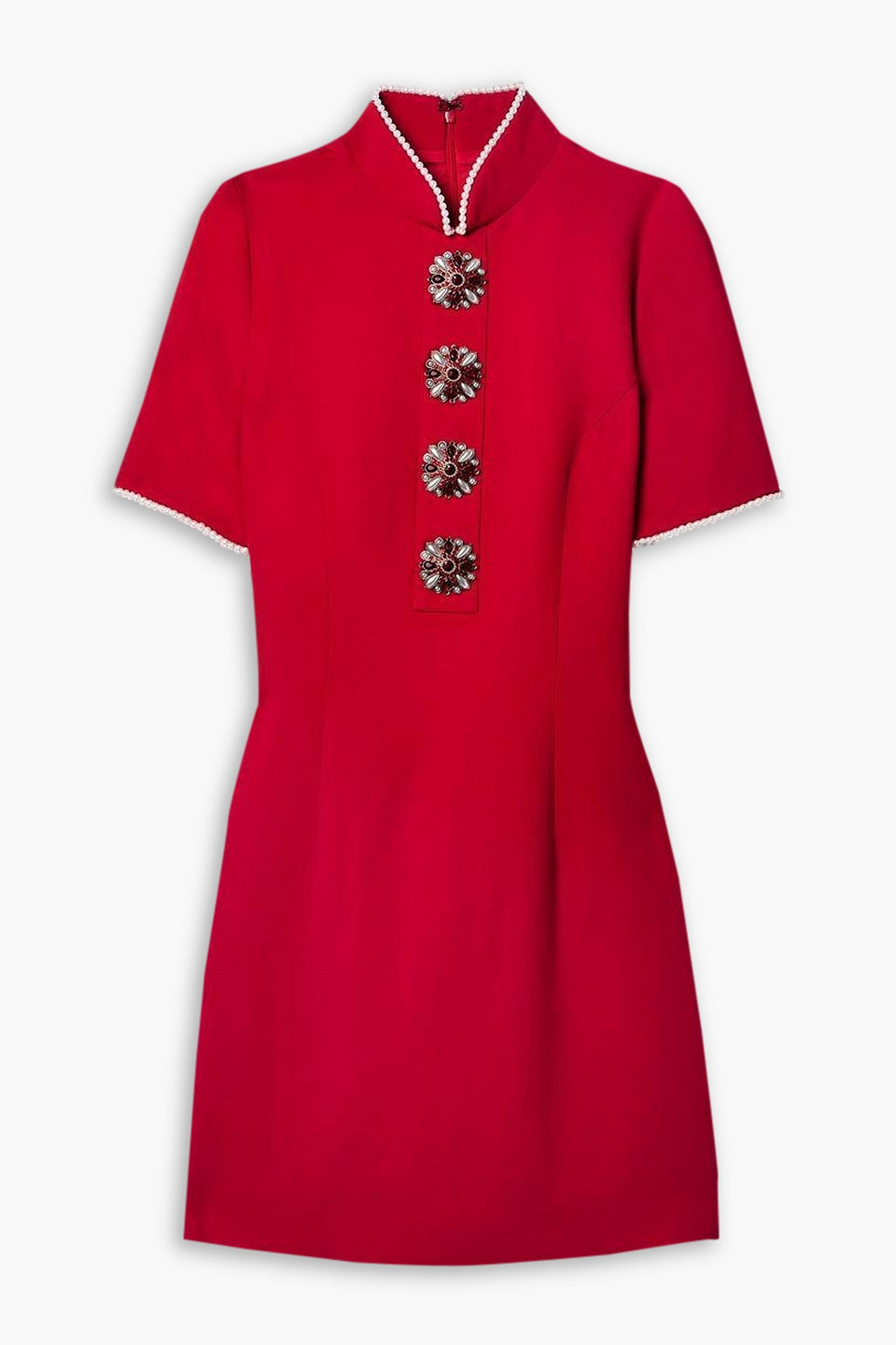 Crystal and faux pearl-embellished crepe mini dress