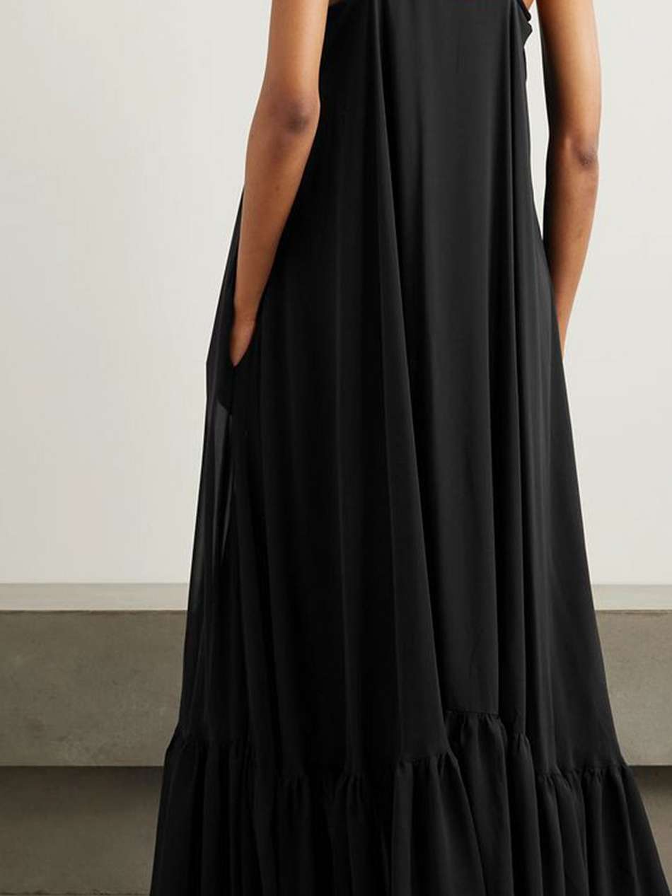 gathered chiffon maxi dress