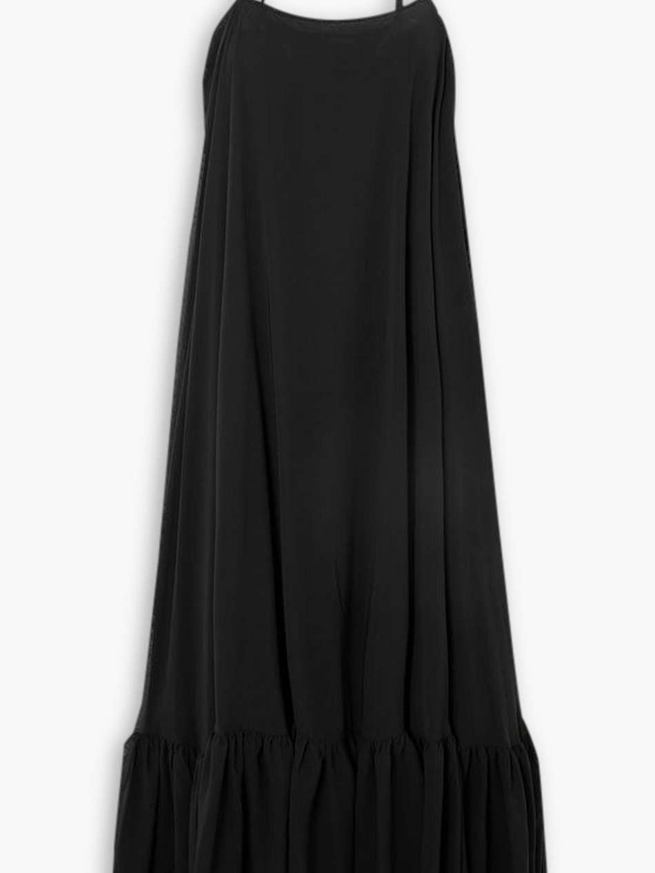 gathered chiffon maxi dress
