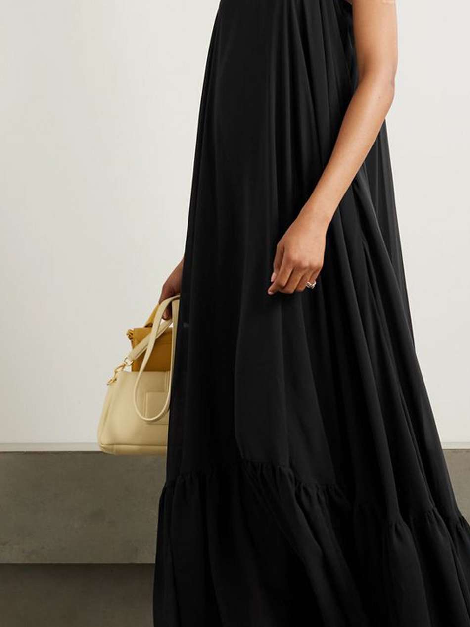 gathered chiffon maxi dress