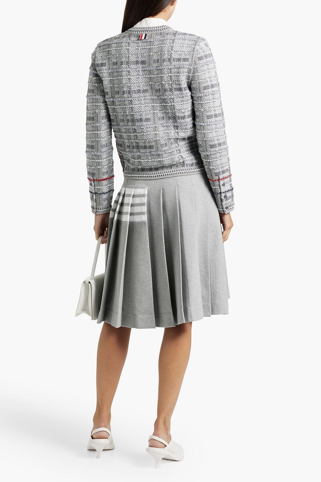 THOM BROWNE Striped pleated cotton-blend piqué skirt