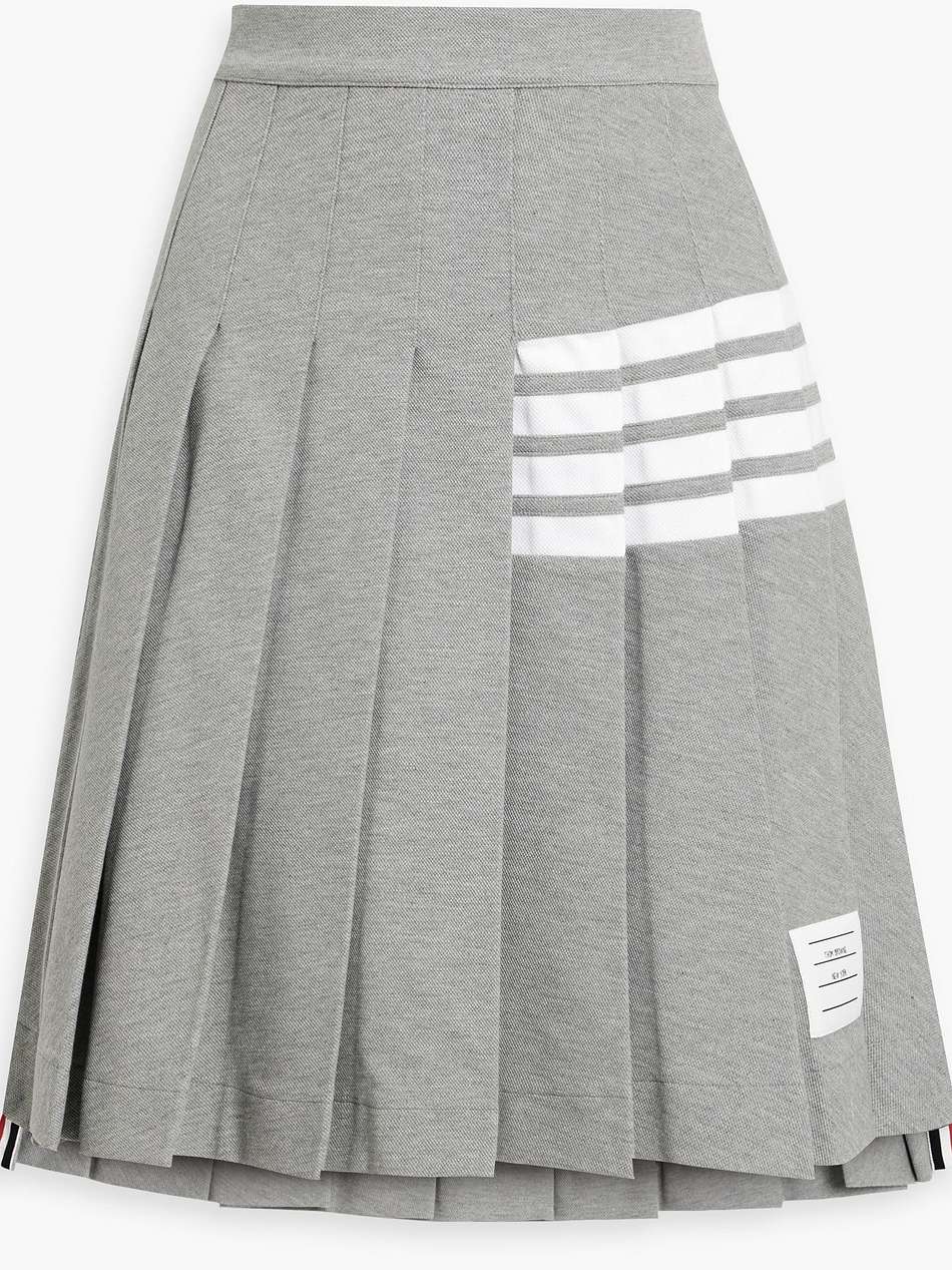 striped pleated cotton-blend piqué skirt