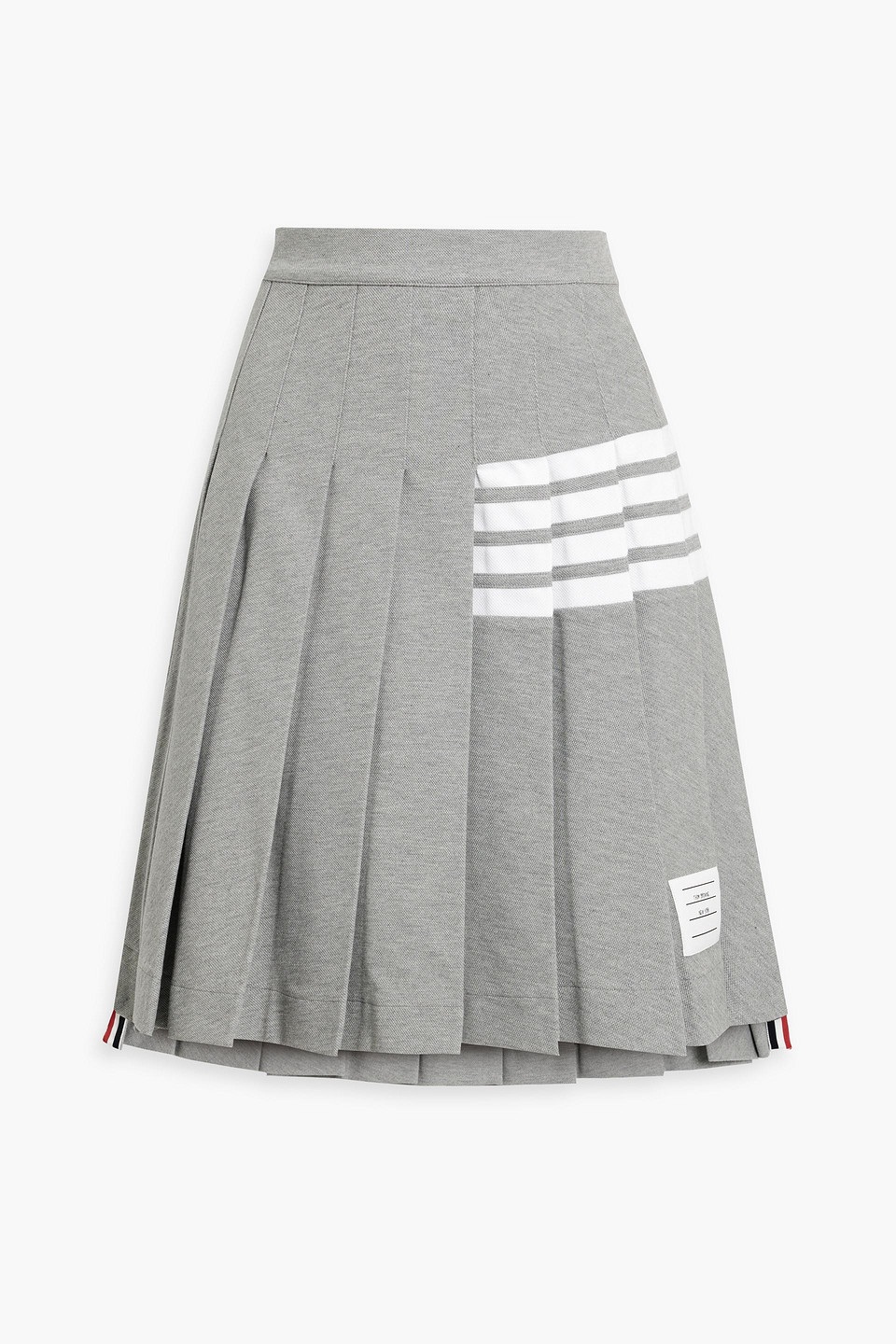 Thom Browne Striped Pleated Cotton-blend Piqué Skirt In Light Gray