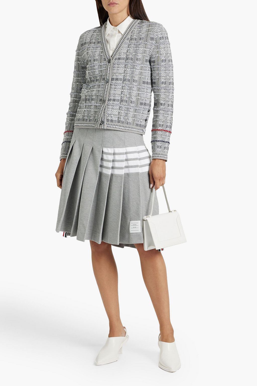 THOM BROWNE Striped pleated cotton-blend piqué skirt