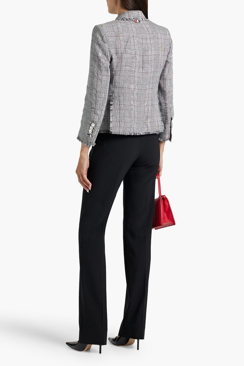 THOM BROWNE Frayed checked linen-tweed blazer
