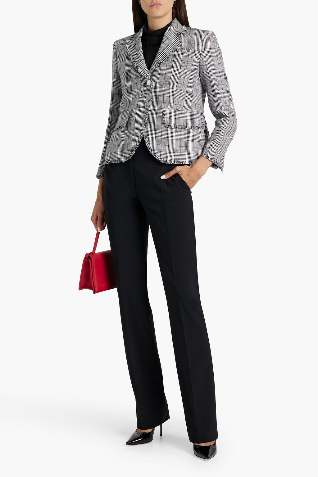 THOM BROWNE Frayed checked linen-tweed blazer