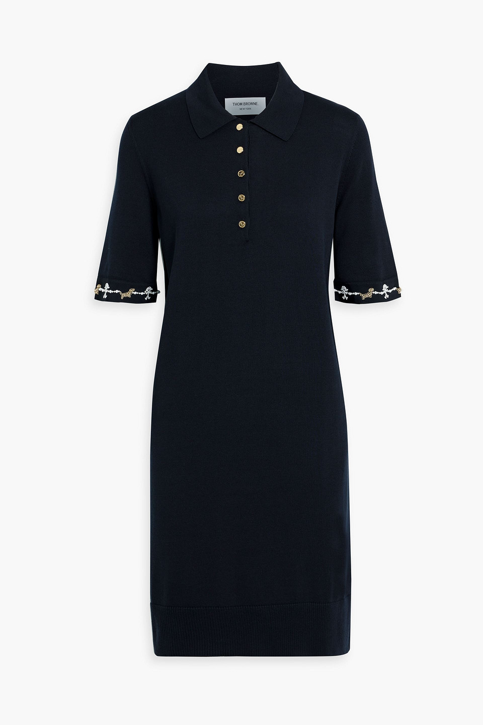 Thom Browne Embellished Silk And Cotton-blend Dress In Midnight Blue