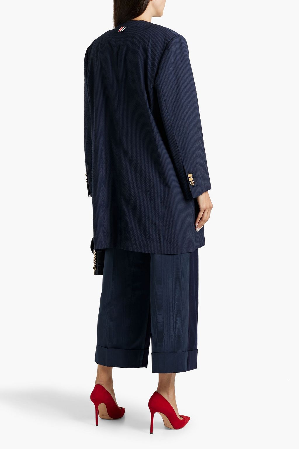 THOM BROWNE Striped wool-seersucker coat