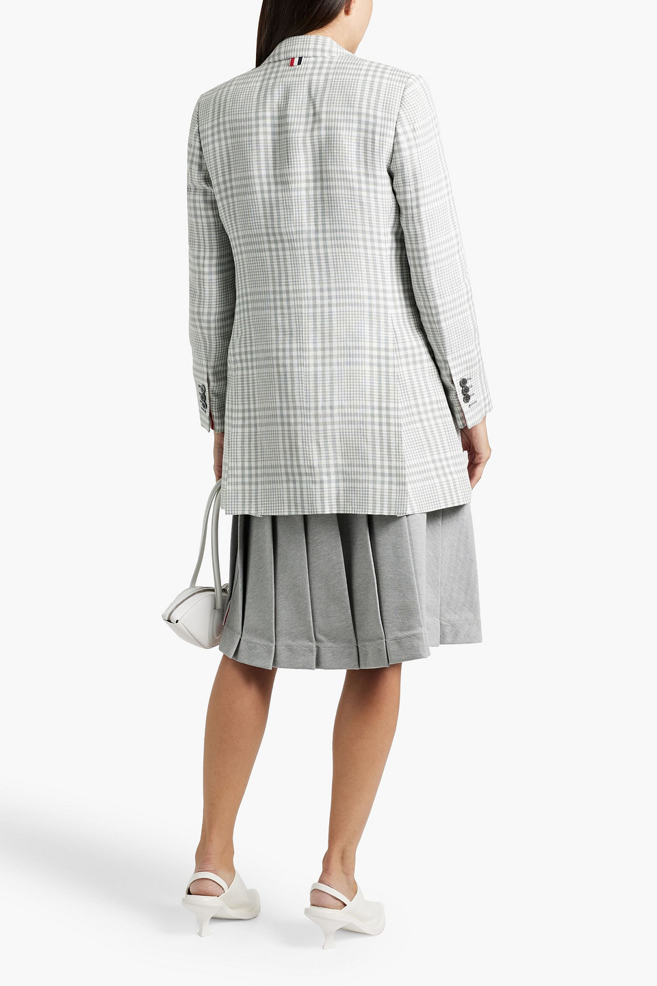 Thom Browne Checked Linen Blazer In Gray