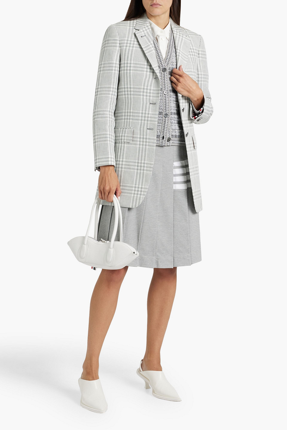 Thom Browne Checked Linen Blazer In Gray