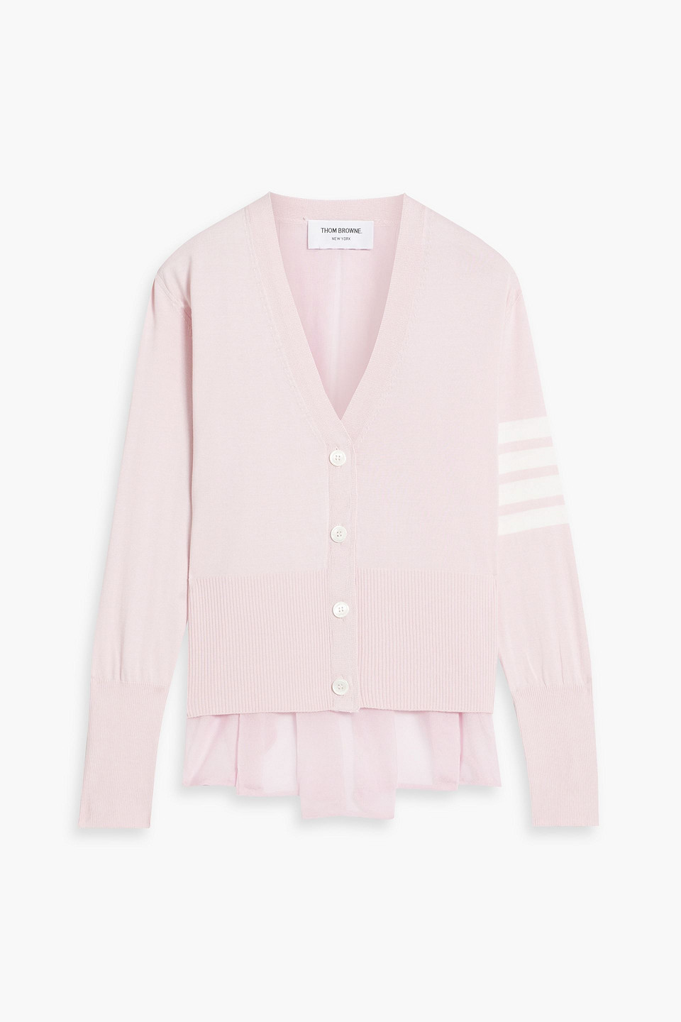 Thom Browne Pleated Striped Silk-blend Cardigan In Pastel Pink