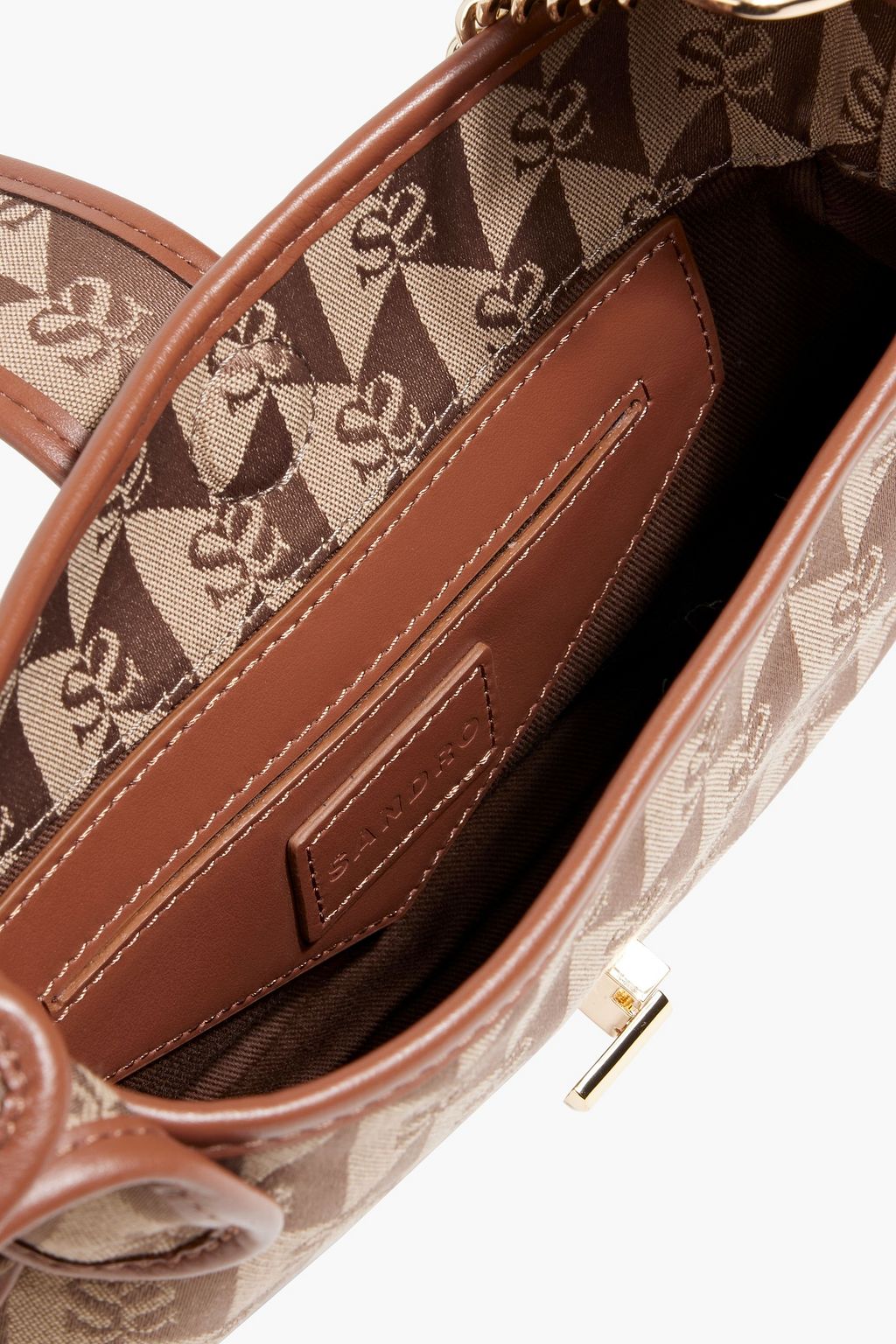 SANDRO Leather-trimmed jacquard shoulder bag