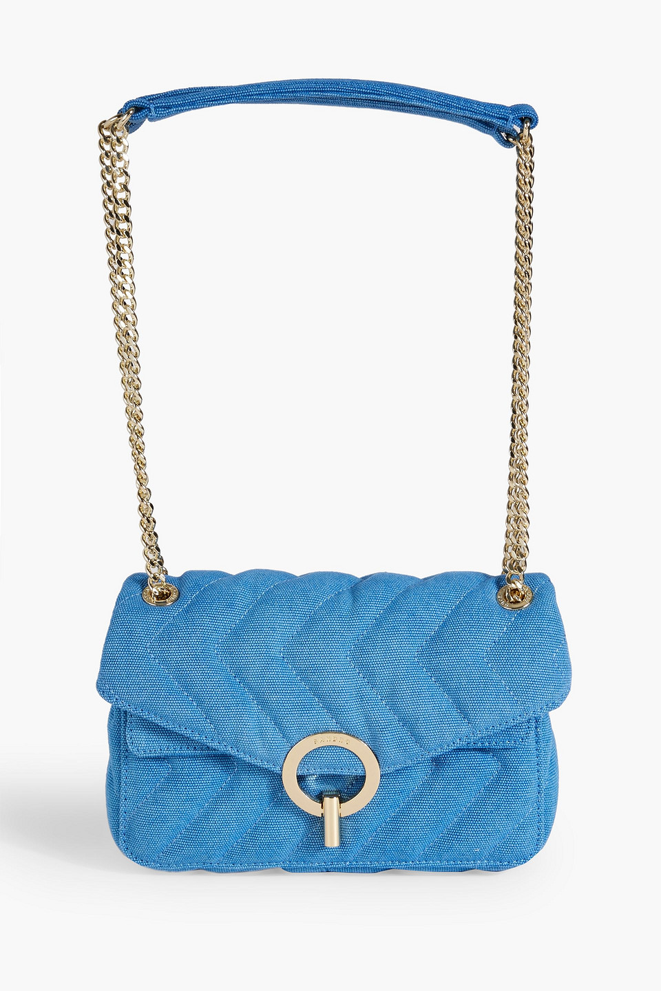 Sandro Quilted Canvas Shoulder Bag In Blue