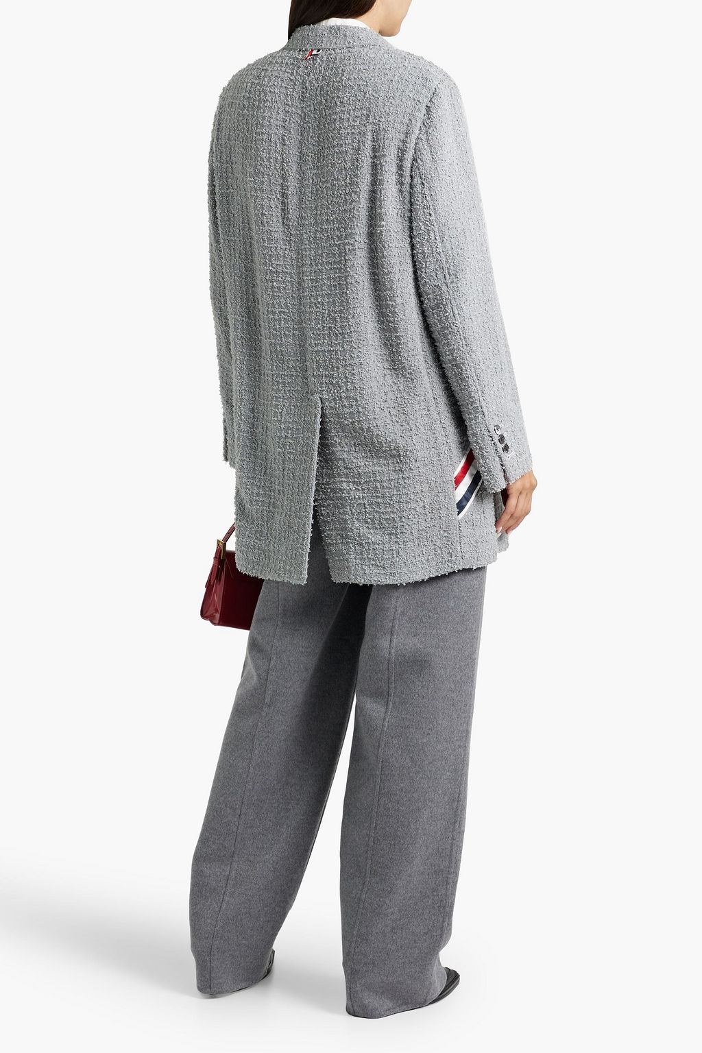 THOM BROWNE Double-breasted striped cotton-blend bouclé-tweed blazer