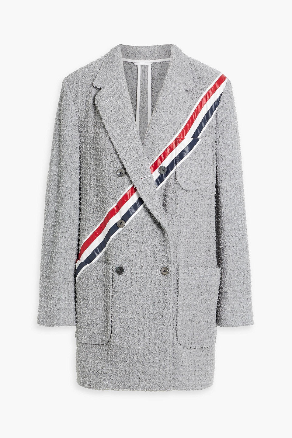 Thom Browne Double-breasted Striped Cotton-blend Bouclé-tweed Blazer In Gray