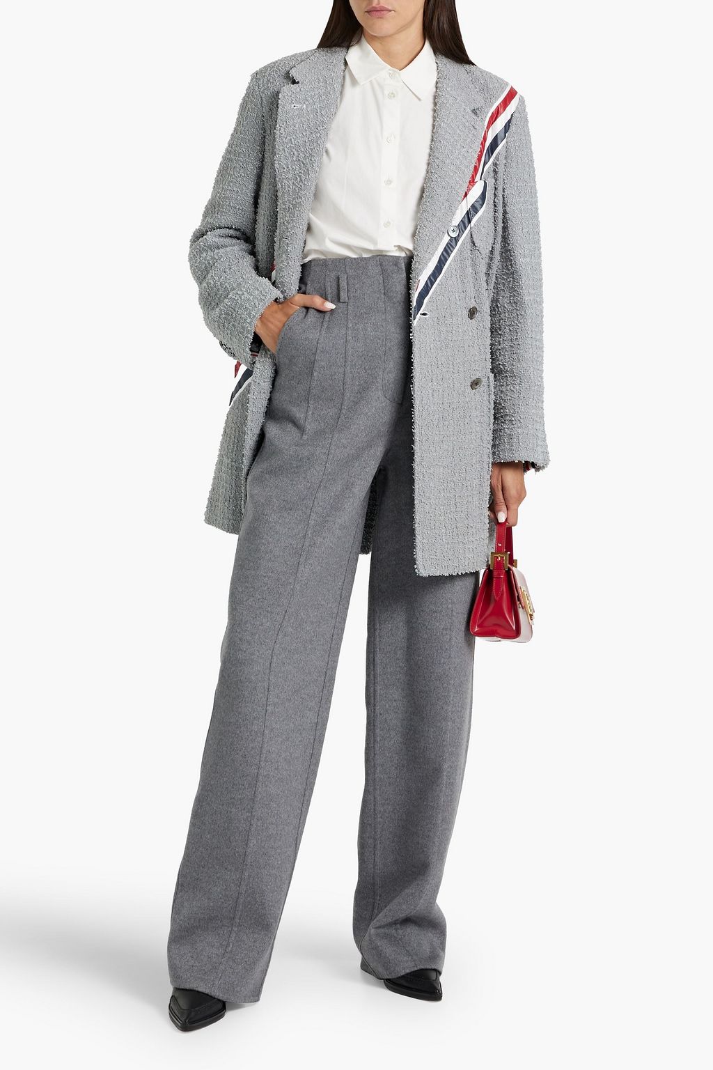 THOM BROWNE Double-breasted striped cotton-blend bouclé-tweed blazer