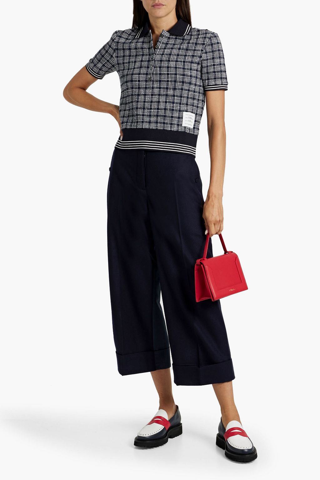 THOM BROWNE Wool-felt and moire culottes