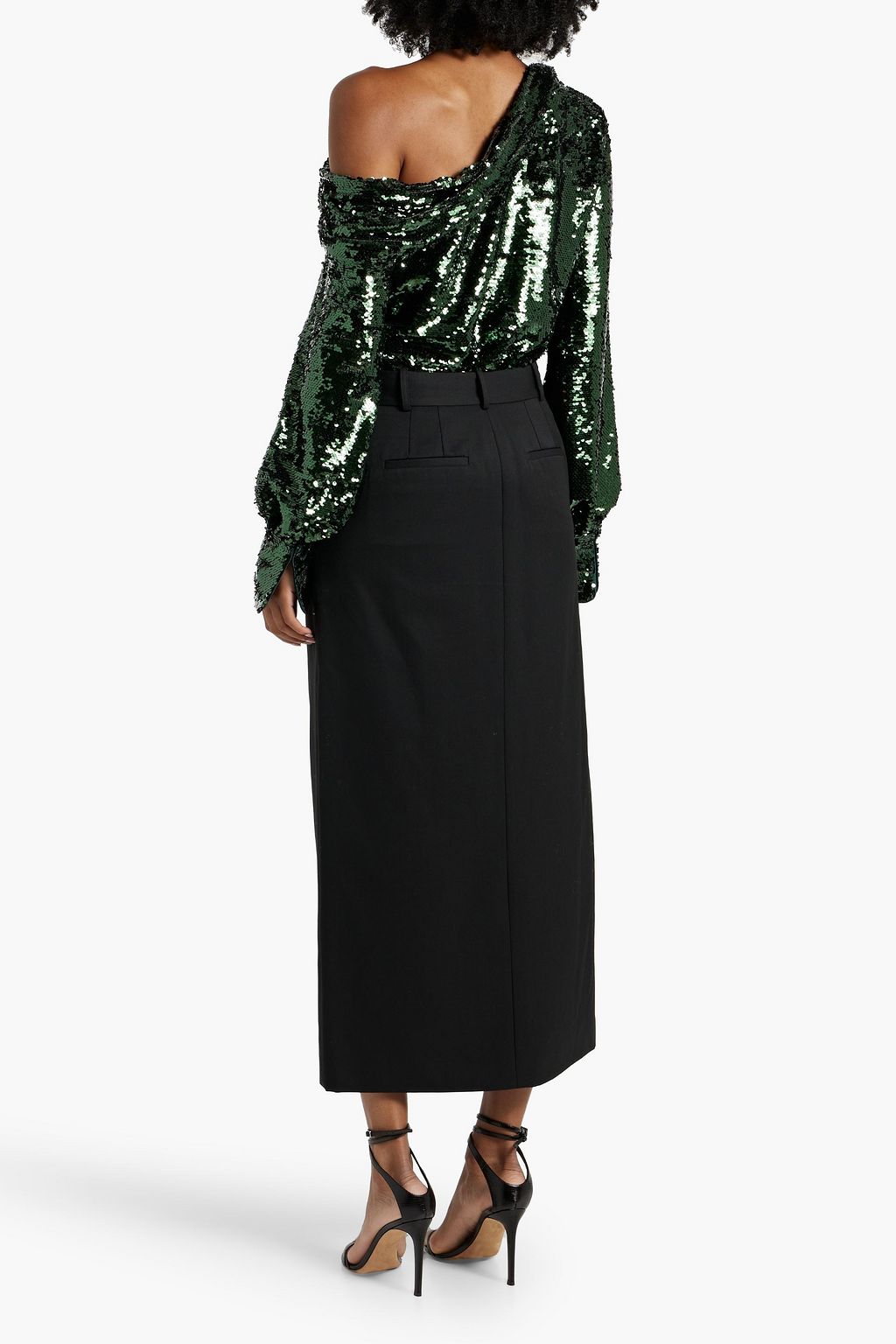 SIMKHAI Alice one-shoulder draped sequined tulle top