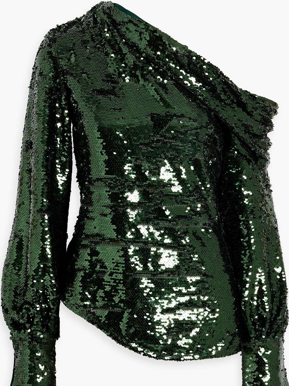 alice one-shoulder draped sequined tulle top