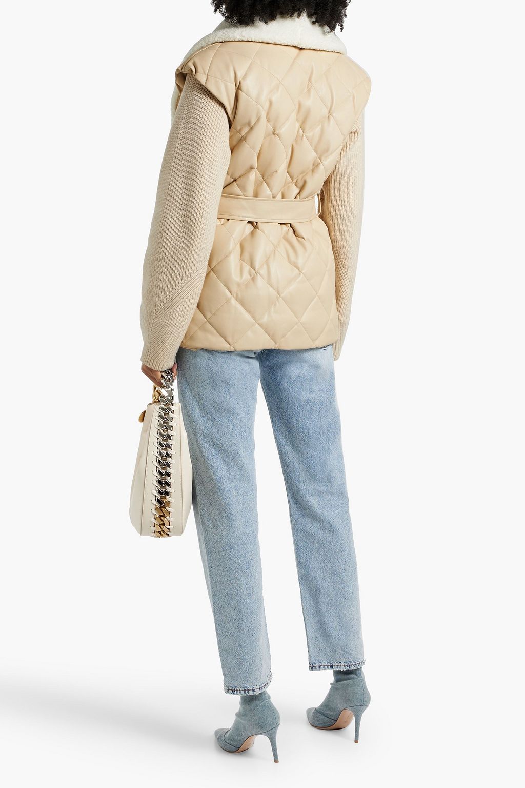 SIMKHAI Ribbed wool and cashmere-blend, faux leather and shearling jacket