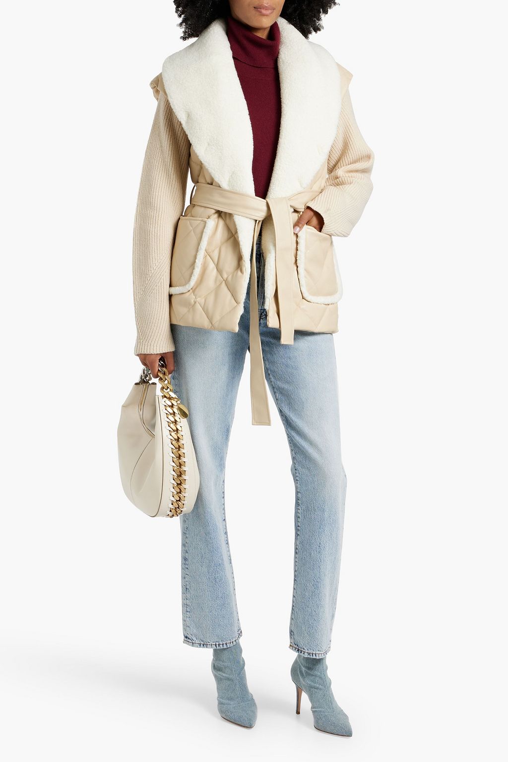 SIMKHAI Ribbed wool and cashmere-blend, faux leather and shearling jacket