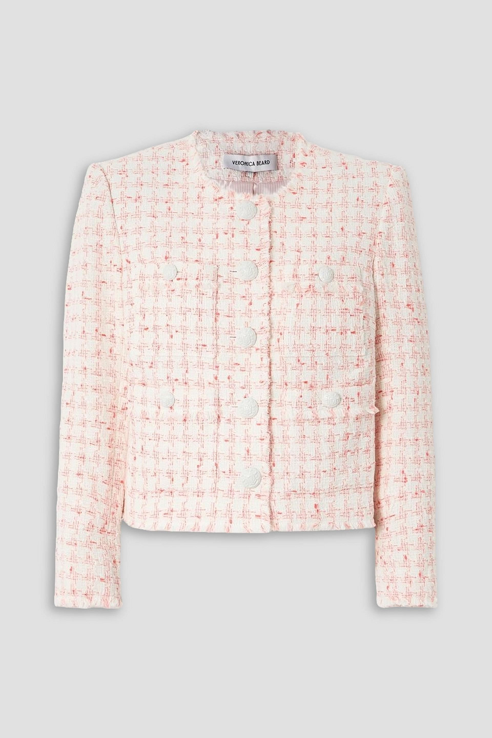 Veronica Beard Olbia Frayed Checked Cotton-blend Tweed Jacket In White